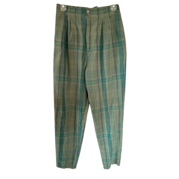 Vintage GAP 90s Green Plaid Cotton Tapered Pants Size L - Picture 2 of 6